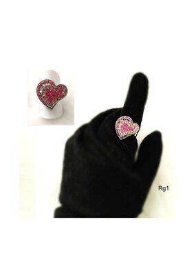 Pink Crystal Bold Ring “2 Hearts As 1” Adjustable